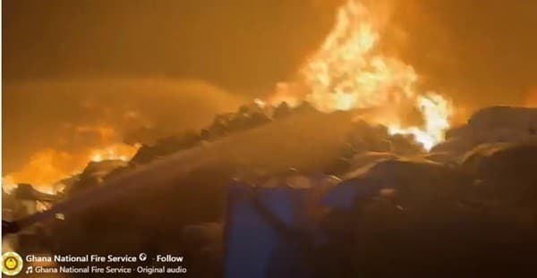 Fire guts Rubber Warehouse and Factory in Tema; firefighter sustain injuries